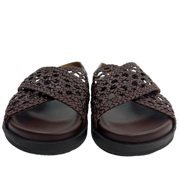 Sezane Tilda Low Sandals Size 9 Brown Smooth Woven Leather Flats Buckle Shoes - Picture 3 of 16
